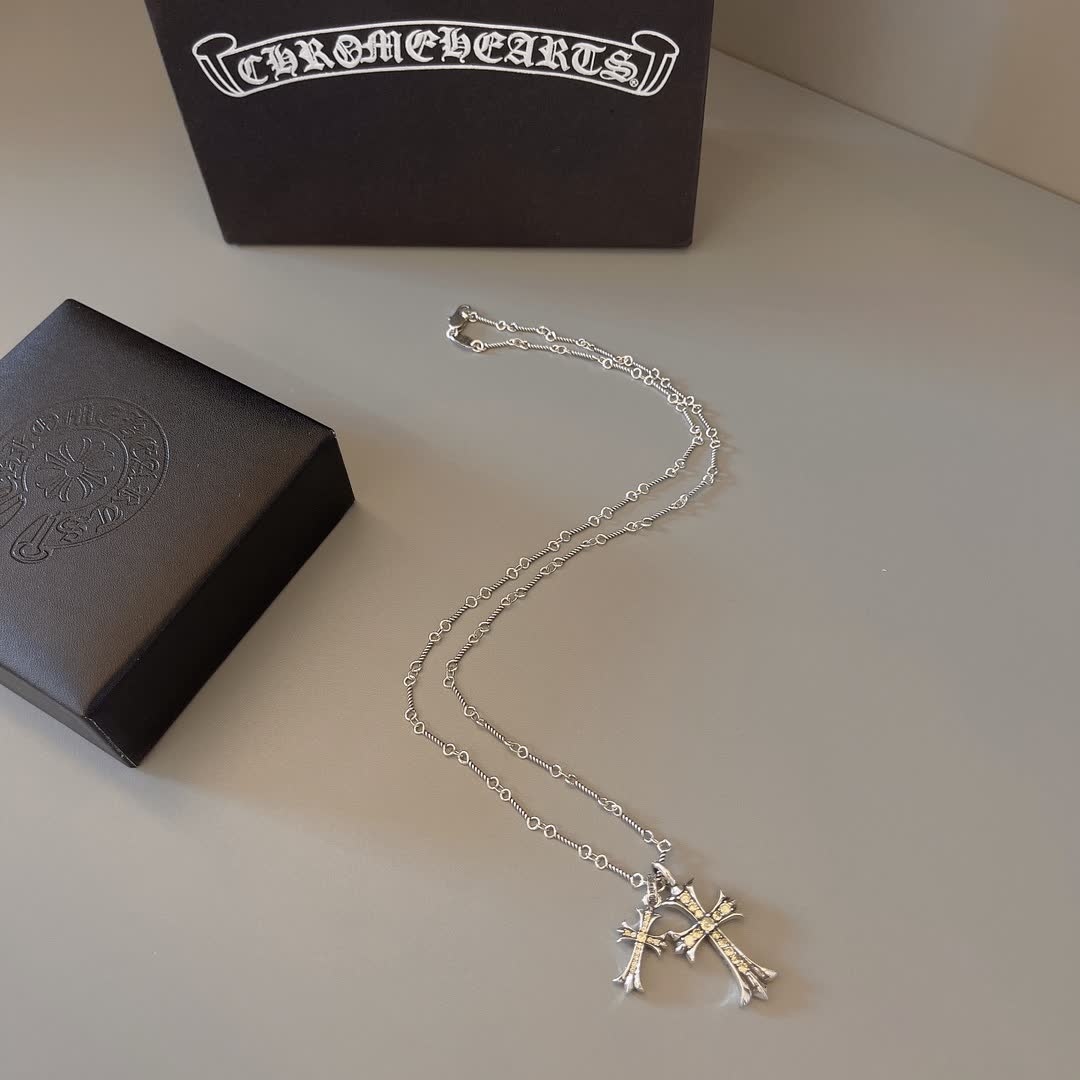 Chrome Hearts Silver Cross Pendant Necklace